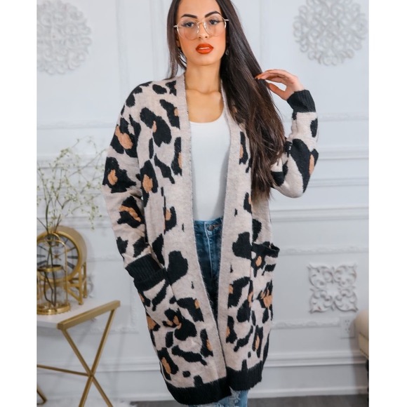 Altar'd State Sweaters - Altar'd State Leopard Print Longline Cardigan Sweater Tan Black M/L C10183